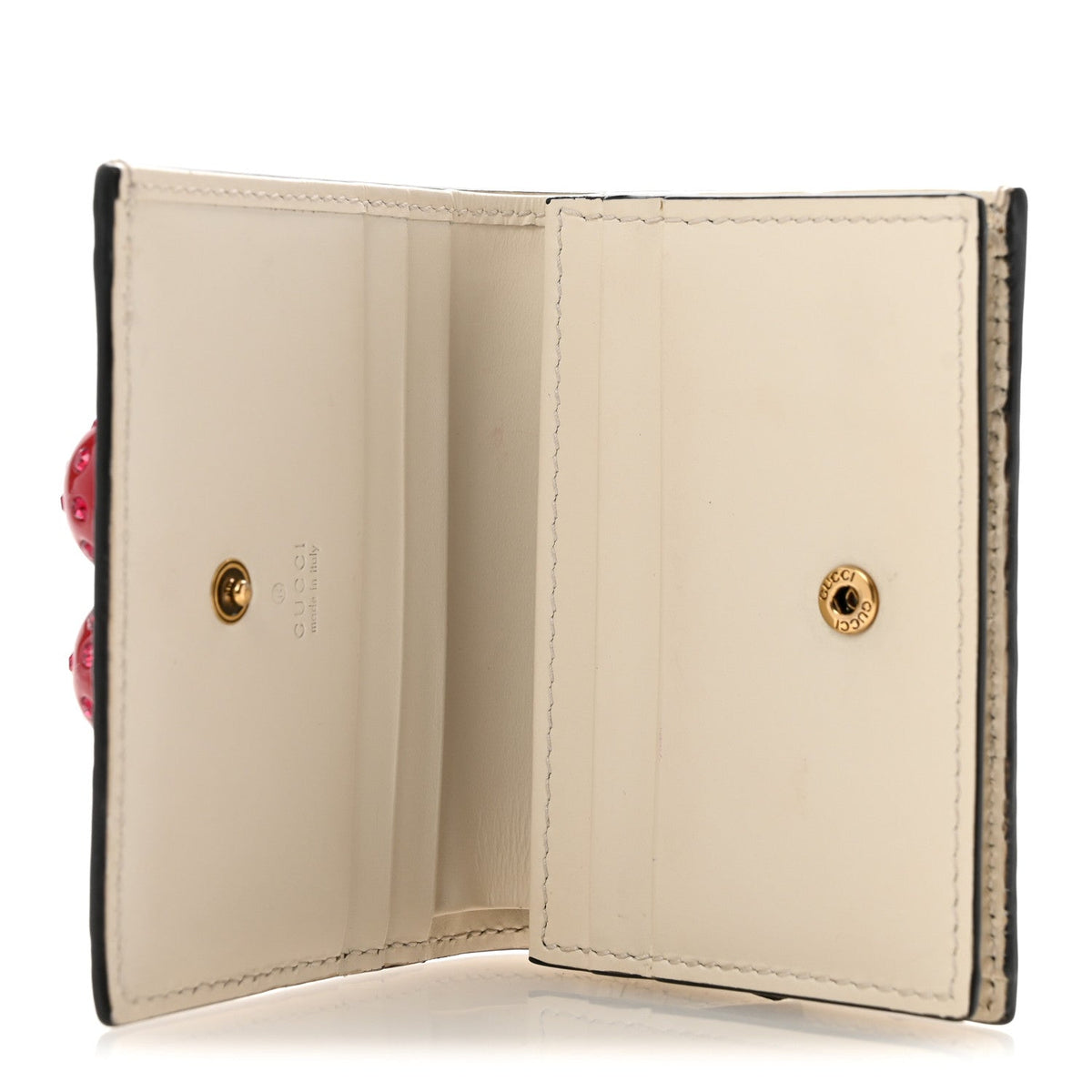 Guccissima Cherries Card Case Wallet White