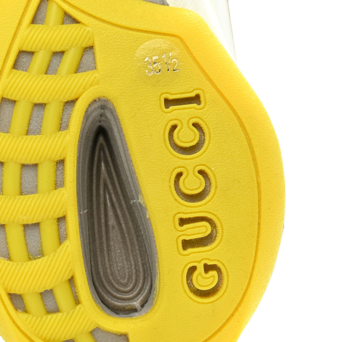 Technical Knit Fabric Waves Womens Gucci Run Sneakers 35.5 Black Silver Giallo Neon Yellow