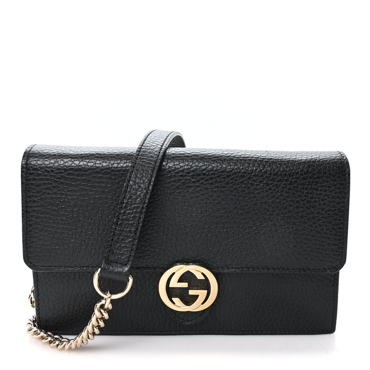 Dollar Calfskin Interlocking G Chain Wallet Black