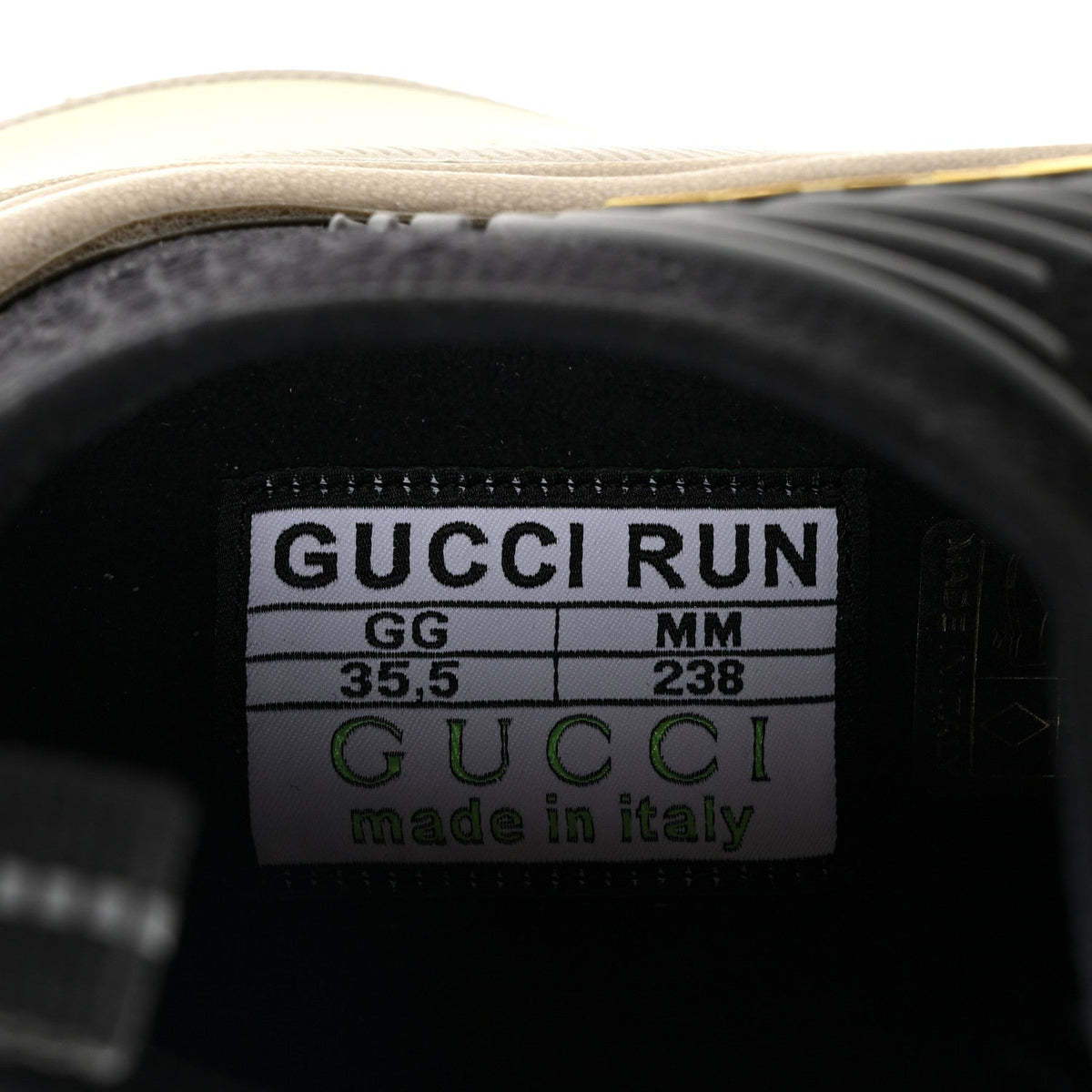 Technical Knit Fabric Waves Womens Gucci Run Sneakers 35.5 Black Silver Giallo Neon Yellow