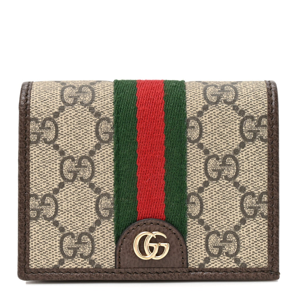 GG Supreme Monogram Web Ophidia Small Wallet Beige Dark Brown Beige Dark Brown