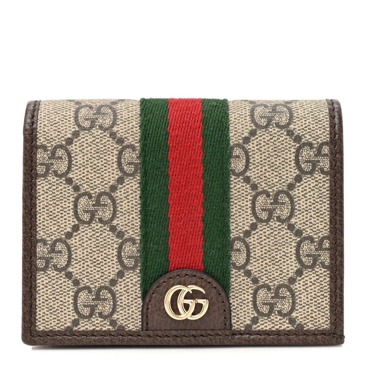 GG Supreme Monogram Web Ophidia Small Wallet Beige Dark Brown Beige Dark Brown