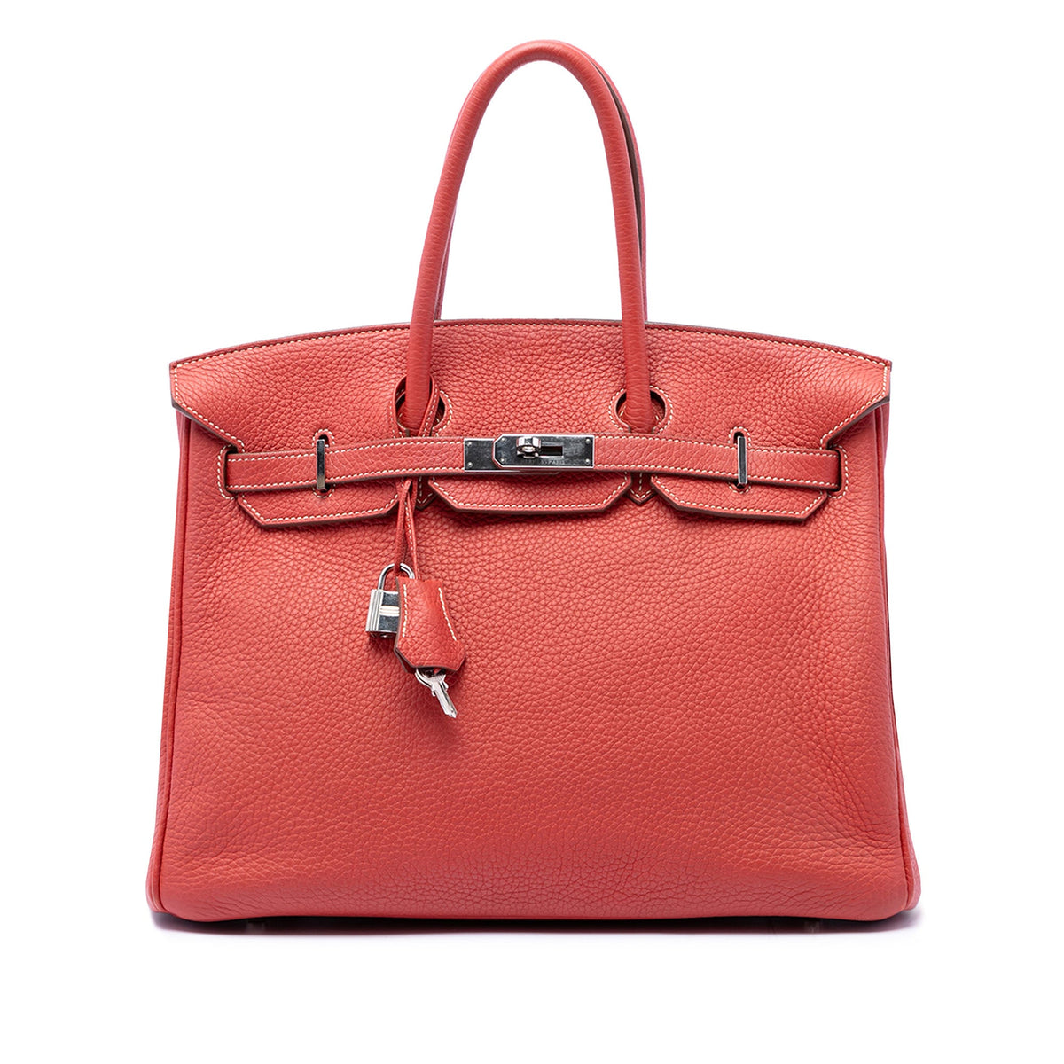 Birkin Handbag Red Clemence with Palladium Hardware 35
