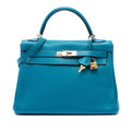 Kelly Handbag Blue Clemence with Gold Hardware 32