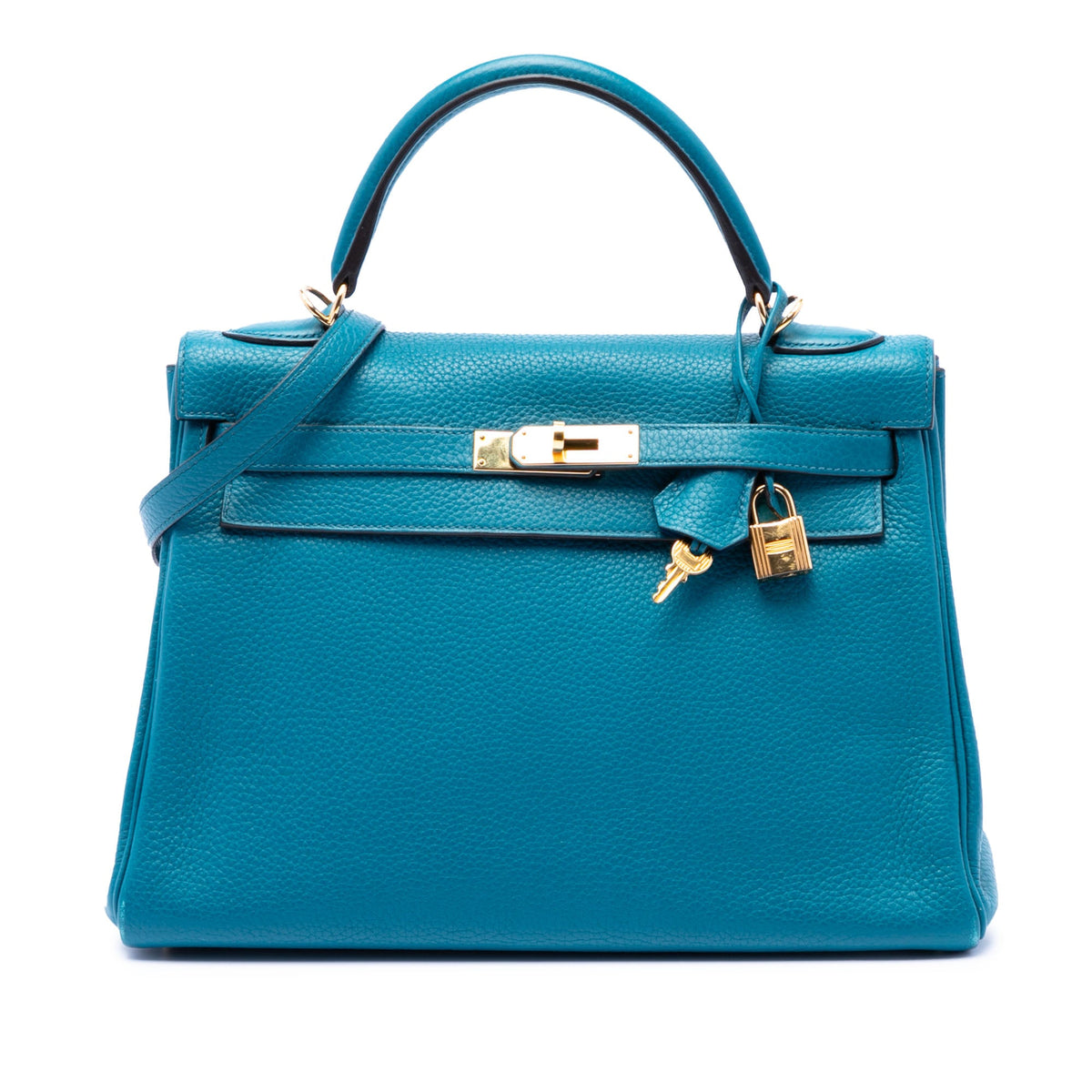 Kelly Handbag Blue Clemence with Gold Hardware 32