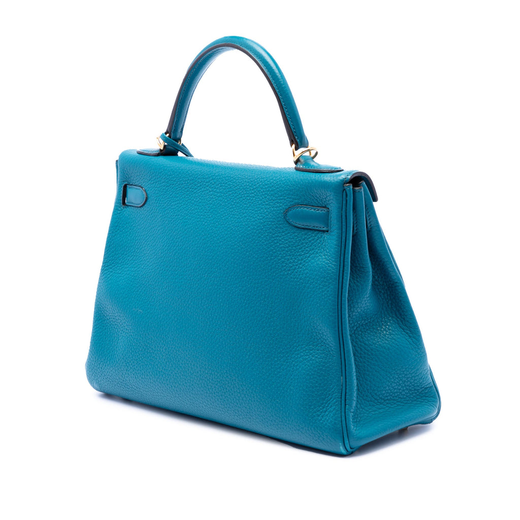 Kelly Handbag Blue Clemence with Gold Hardware 32
