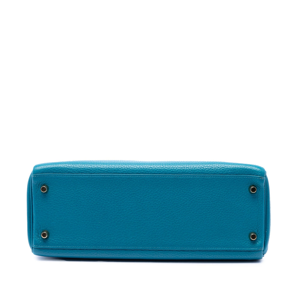 Kelly Handbag Blue Clemence with Gold Hardware 32