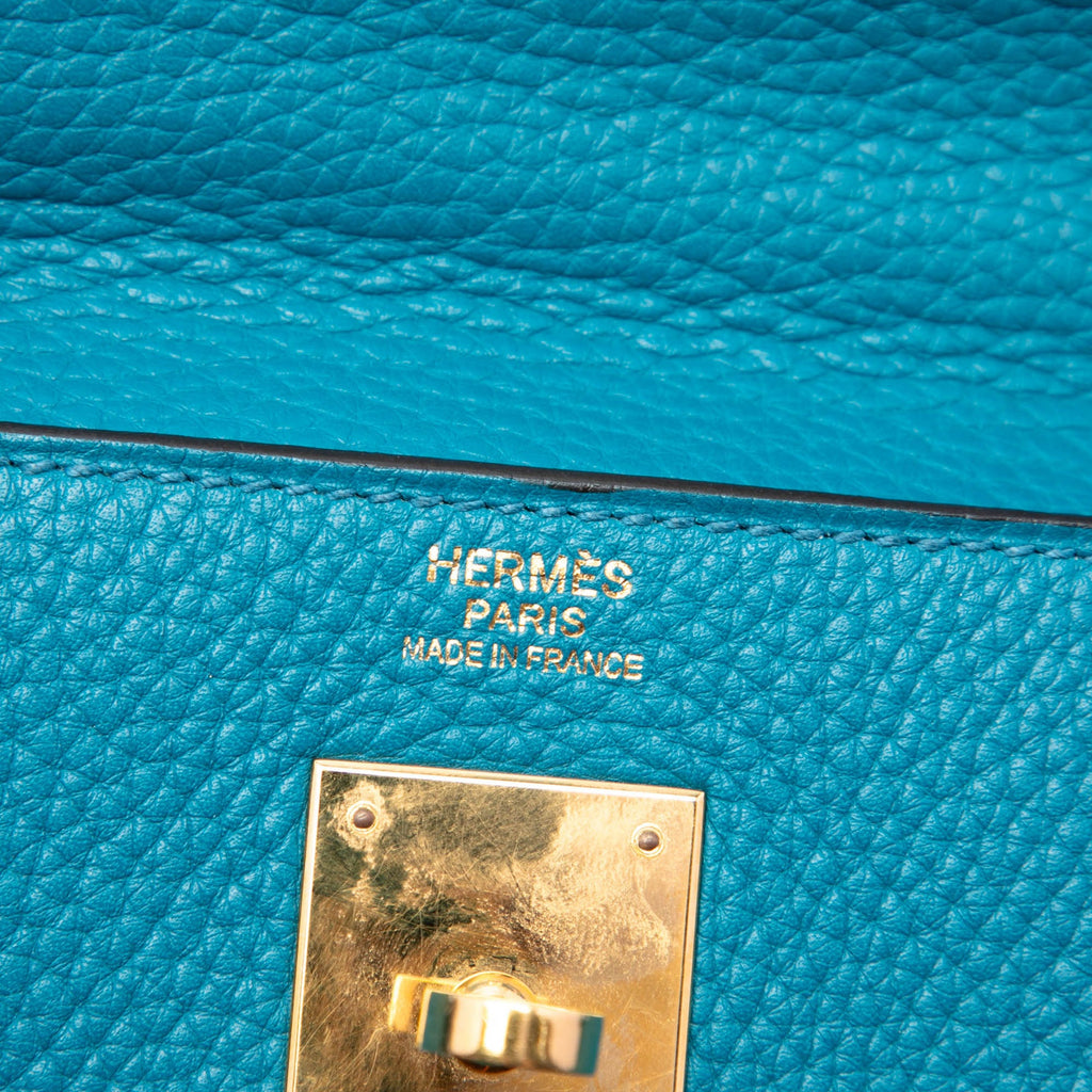 Kelly Handbag Blue Clemence with Gold Hardware 32