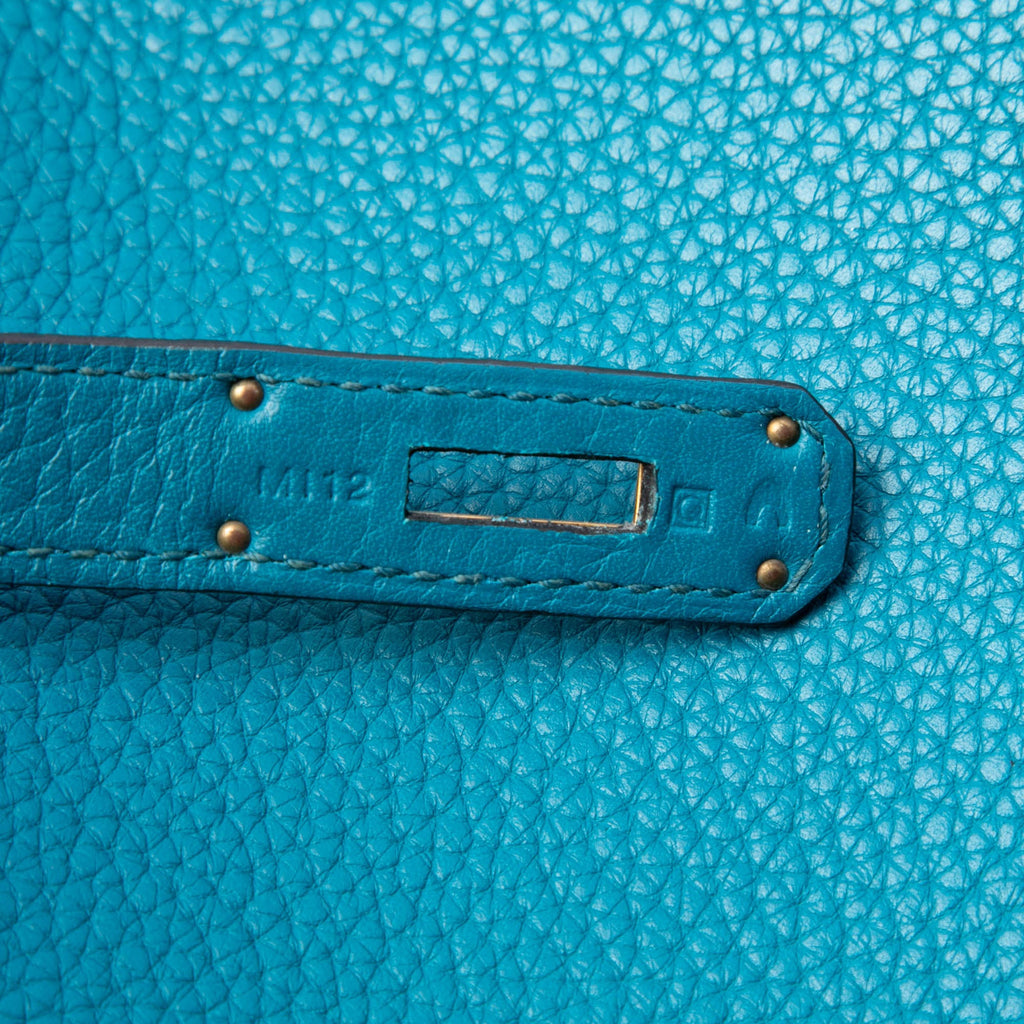 Kelly Handbag Blue Clemence with Gold Hardware 32