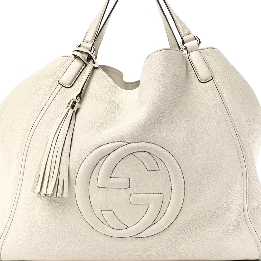 Pebbled Calfskin Large Soho Shoulder Bag Off White