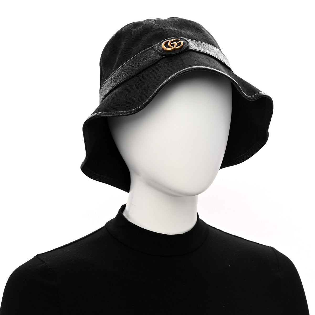 Monogram Textured Dollar Calfskin GG Jago Bucket Hat XL Black