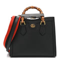 Textured Dollar Calfskin Web Small Diana Tote Bag Black Dusty Grey