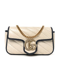Vintage Effect Calfskin Matelasse Diagonal Super Mini Torchon GG Marmont Shoulder Bag Mystic White Blue Agata