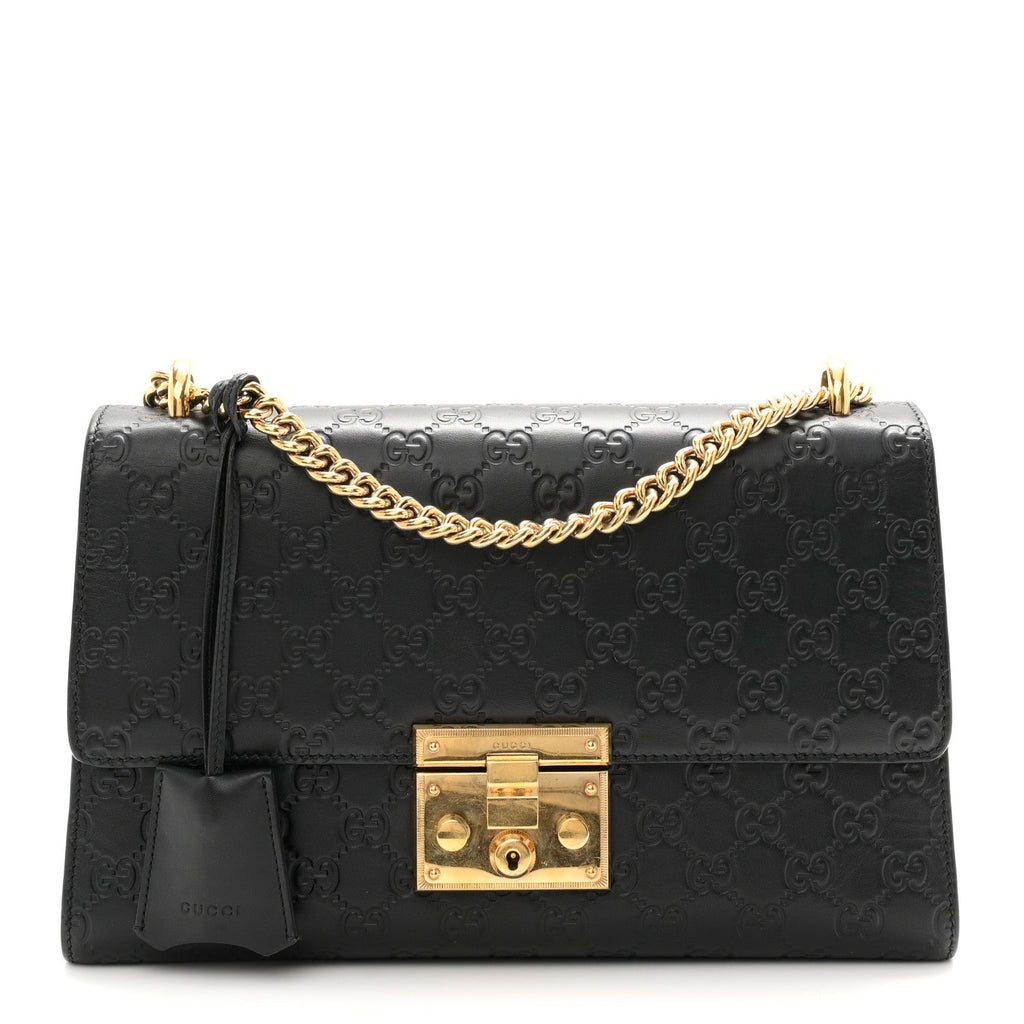 Guccissima Medium Padlock Shoulder Bag Black