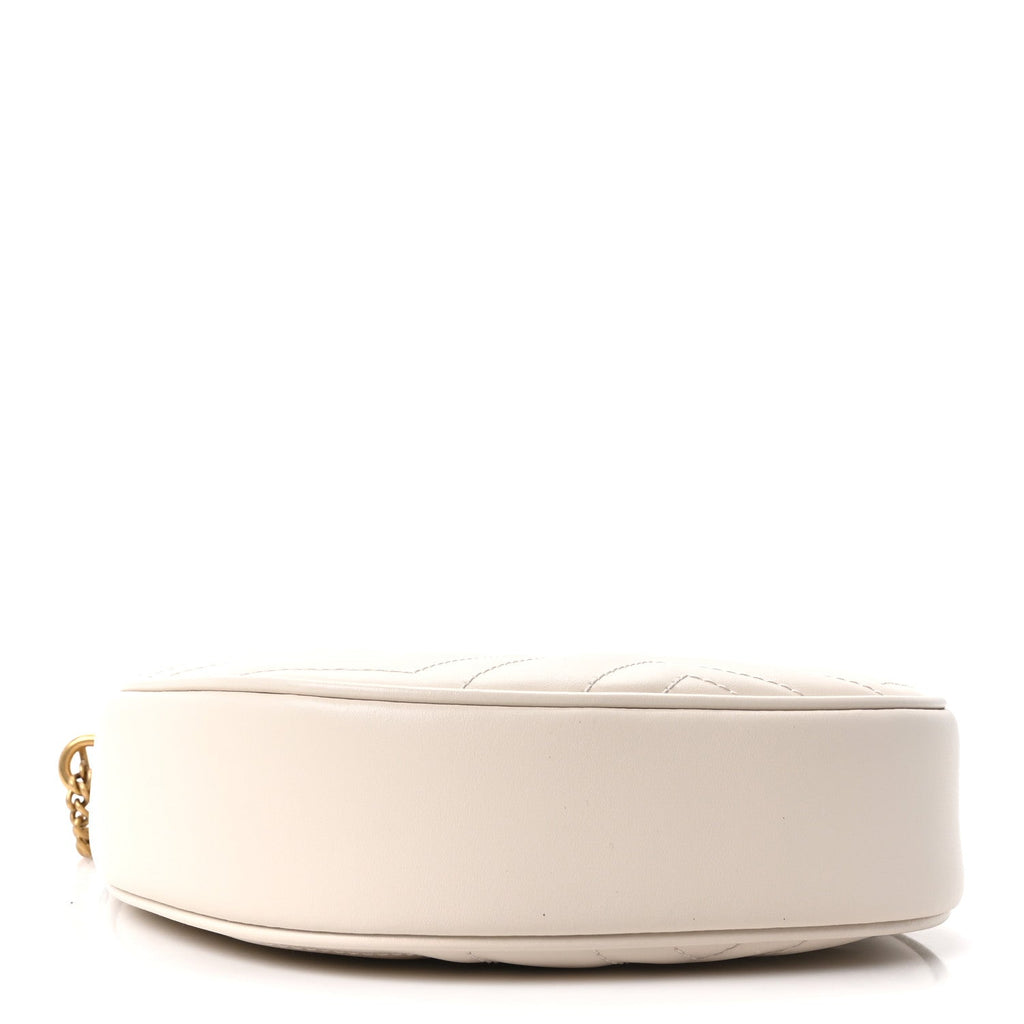 Calfskin Matelasse Chevron Mini GG Marmont Half Moon Hobo Mystic White