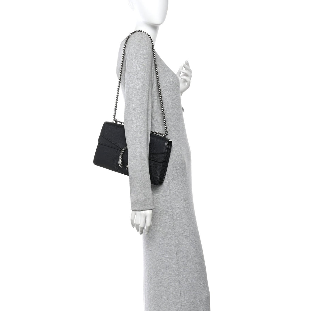 Pebbled Calfskin Small Dionysus Shoulder Bag Black