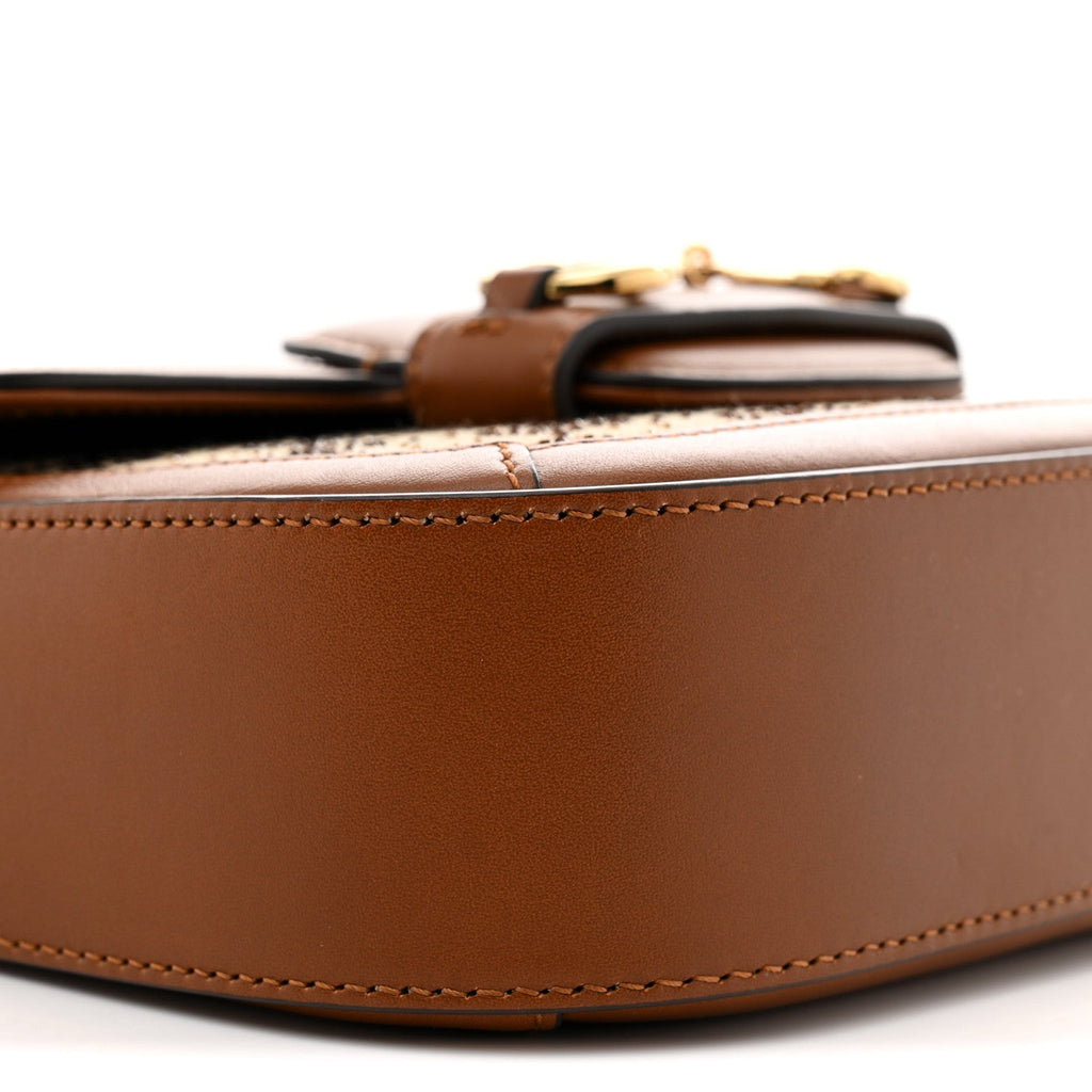 New Canvas Charisma Calfskin Crystal GG Monogram Mini Horsebit 1955 Shoulder Bag Camel Ebony