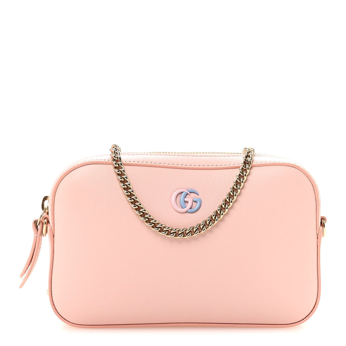 Dollar Calfskin Enamel Super Mini GG Marmont Chain Shoulder Bag Light Pink Blue