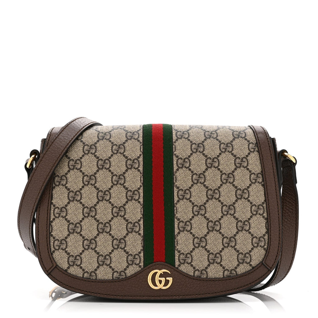 GG Supreme Monogram Web Small Ophidia Flap Messenger Bag Brown