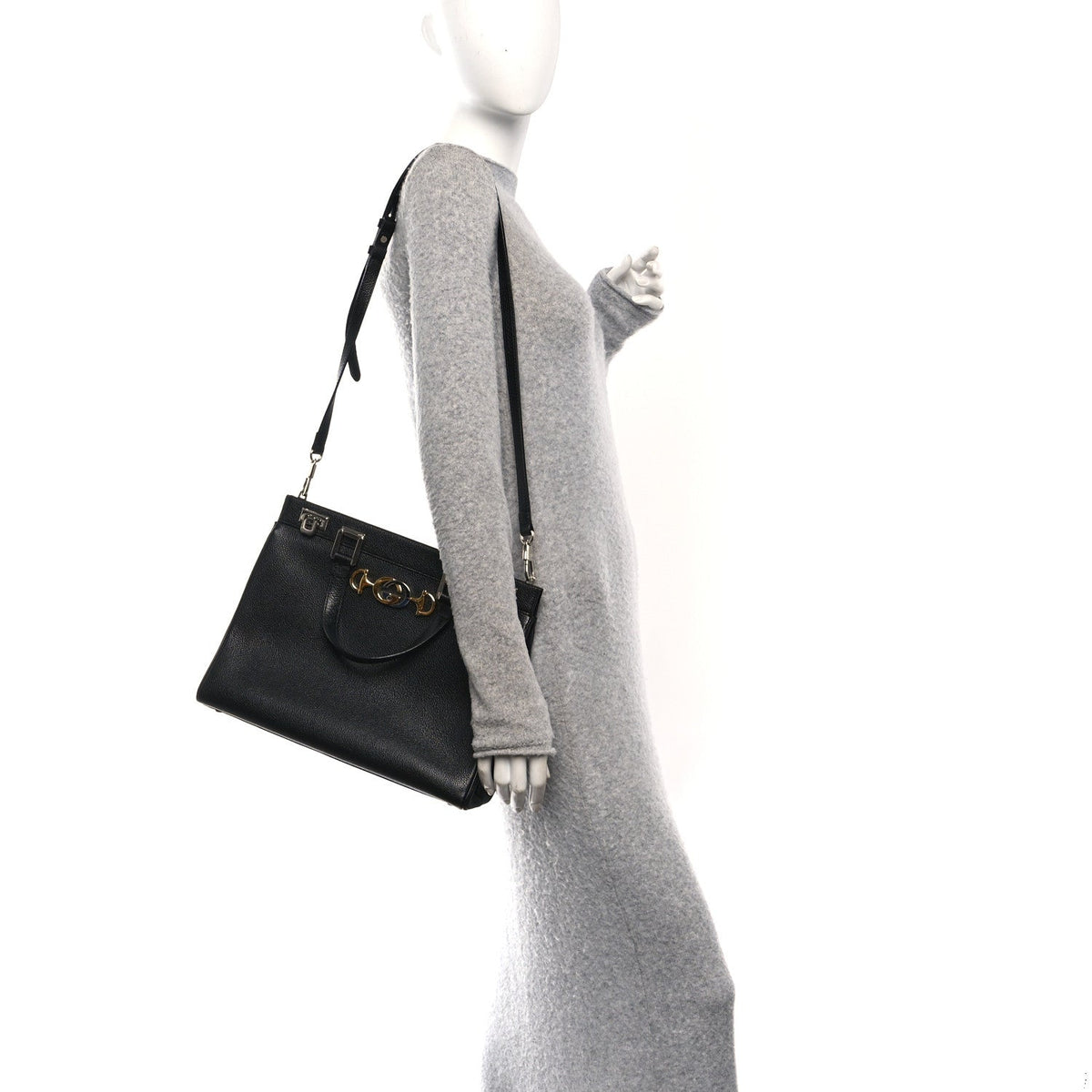 Grainy Calfskin Medium Zumi Top Handle Bag Black