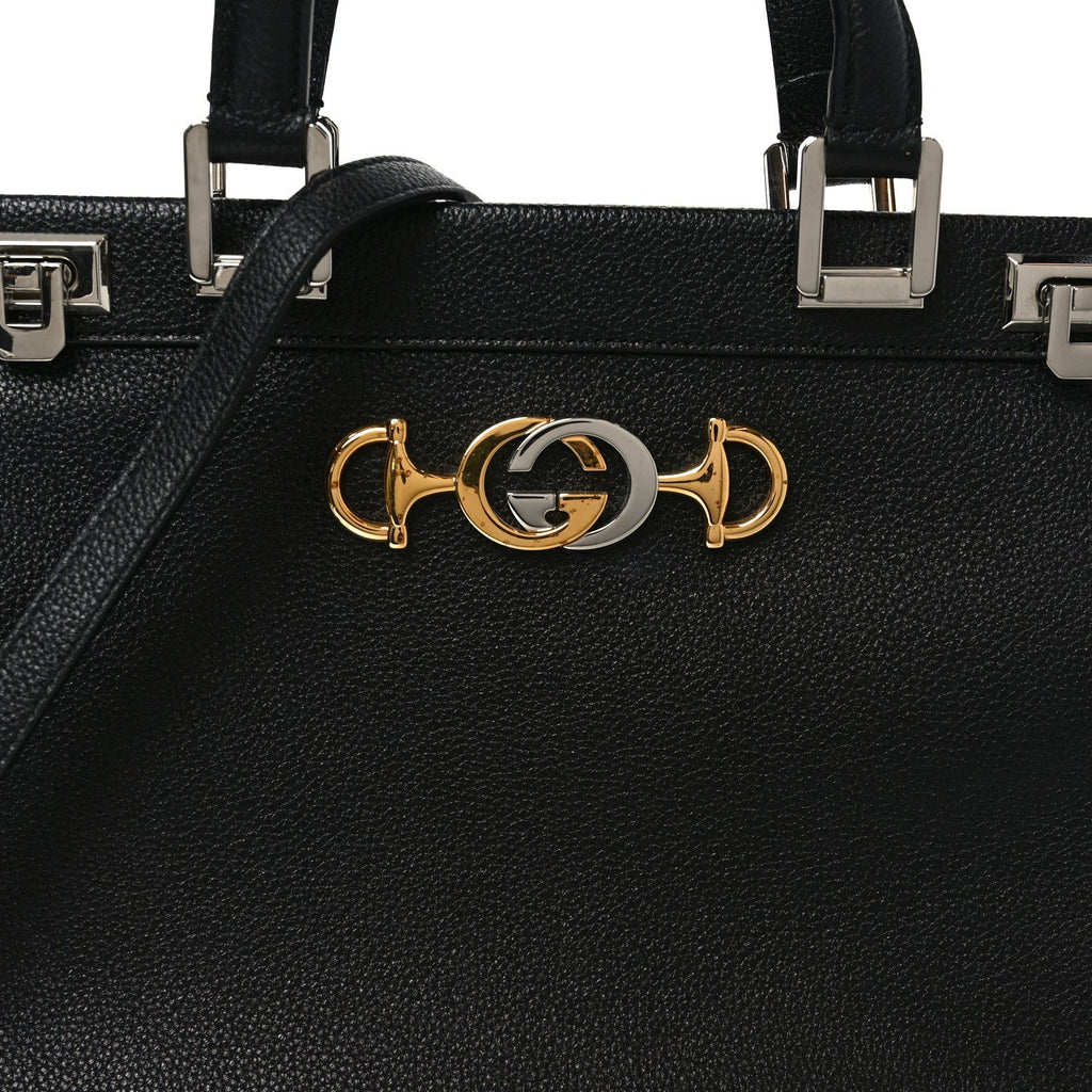 Grainy Calfskin Medium Zumi Top Handle Bag Black