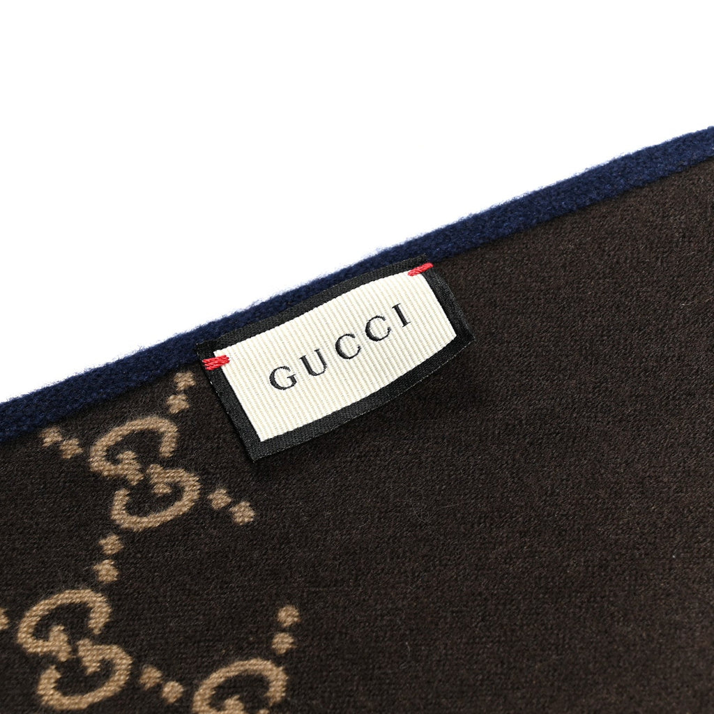 Wool Silk GG Monogram Ripon Simple Scarf Brown Blue