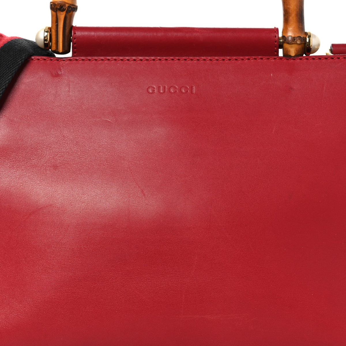 Nappa Bamboo Web Small Nymphaea Top Handle Bag Hibiscus Red
