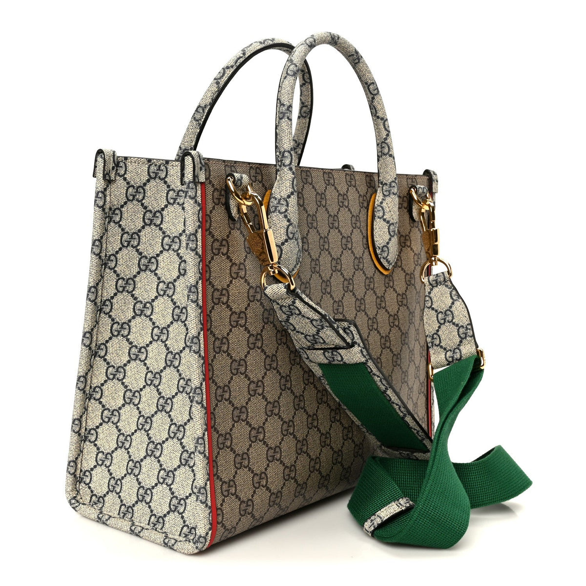 GG Supreme Monogram Exquisite Small Tote Beige Ebony Blue Crop Live Red