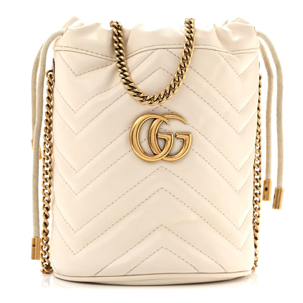 Calfskin Matelasse Mini GG Marmont 2.0 Bucket Bag White