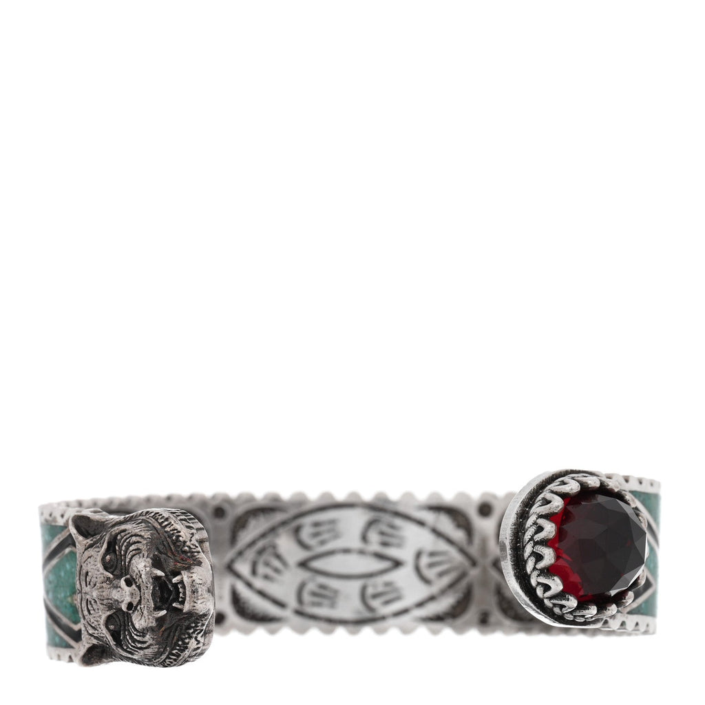 Sterling Silver Enamel Crystal Garden Feline Head Bracelet Multicolor