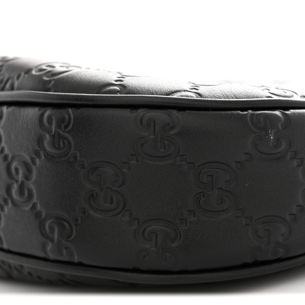 GG Grainy Calfskin Emblem Small Half Moon Shoulder Black