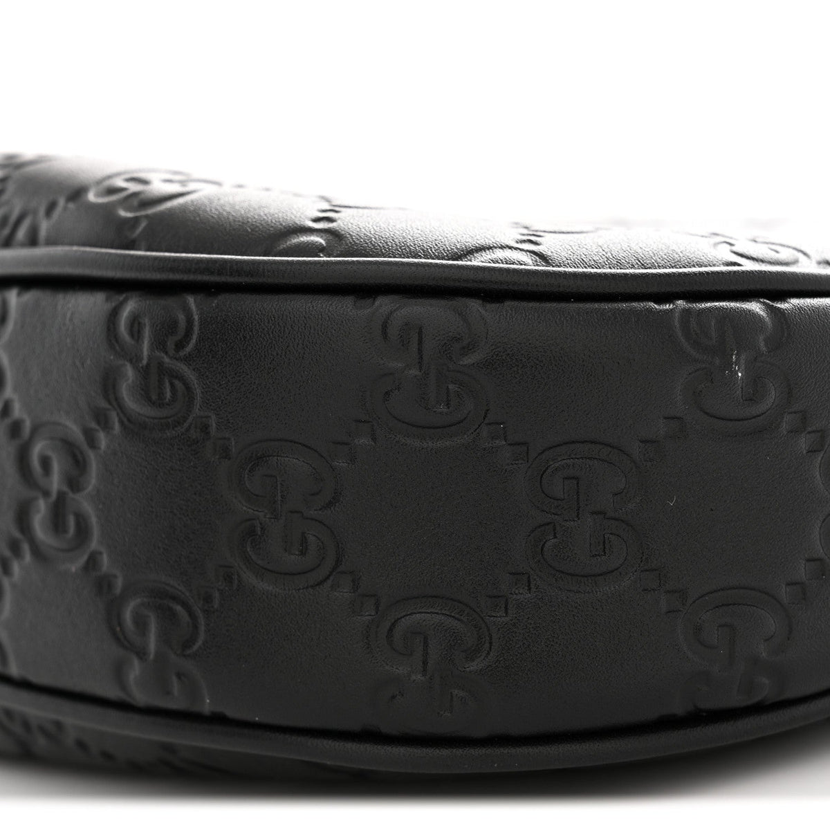 GG Grainy Calfskin Emblem Small Half Moon Shoulder Black