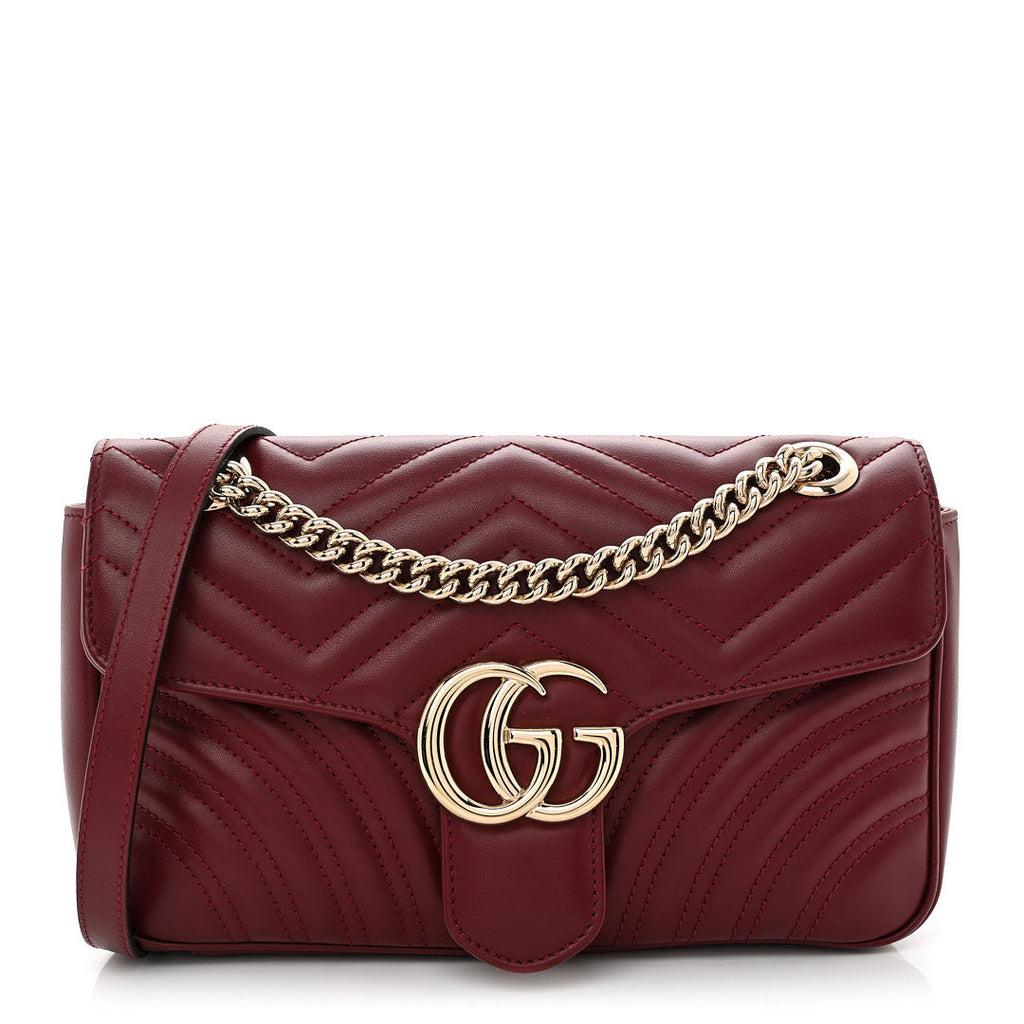 Calfskin Matelasse Small GG Marmont Shoulder Bag Rosso Ancora Red