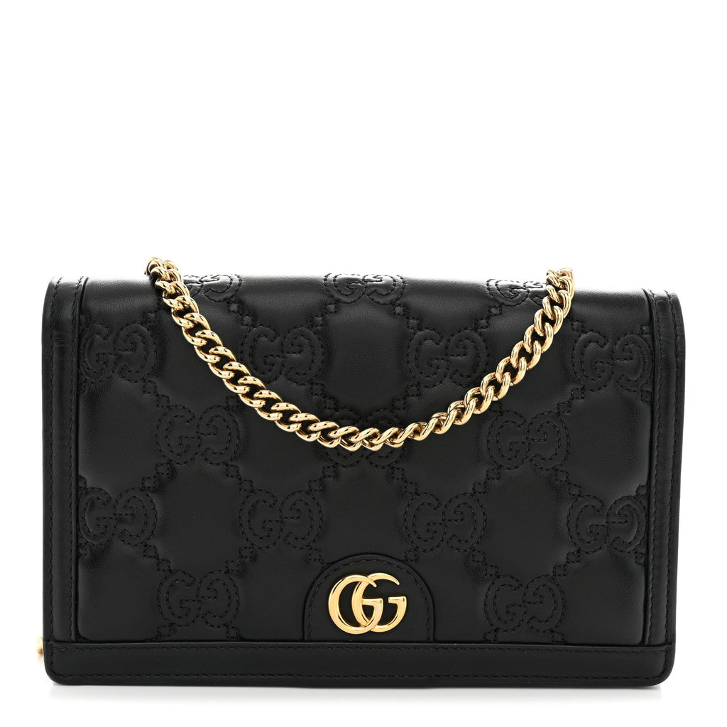 Calfskin GG Matelasse Chain Wallet Black