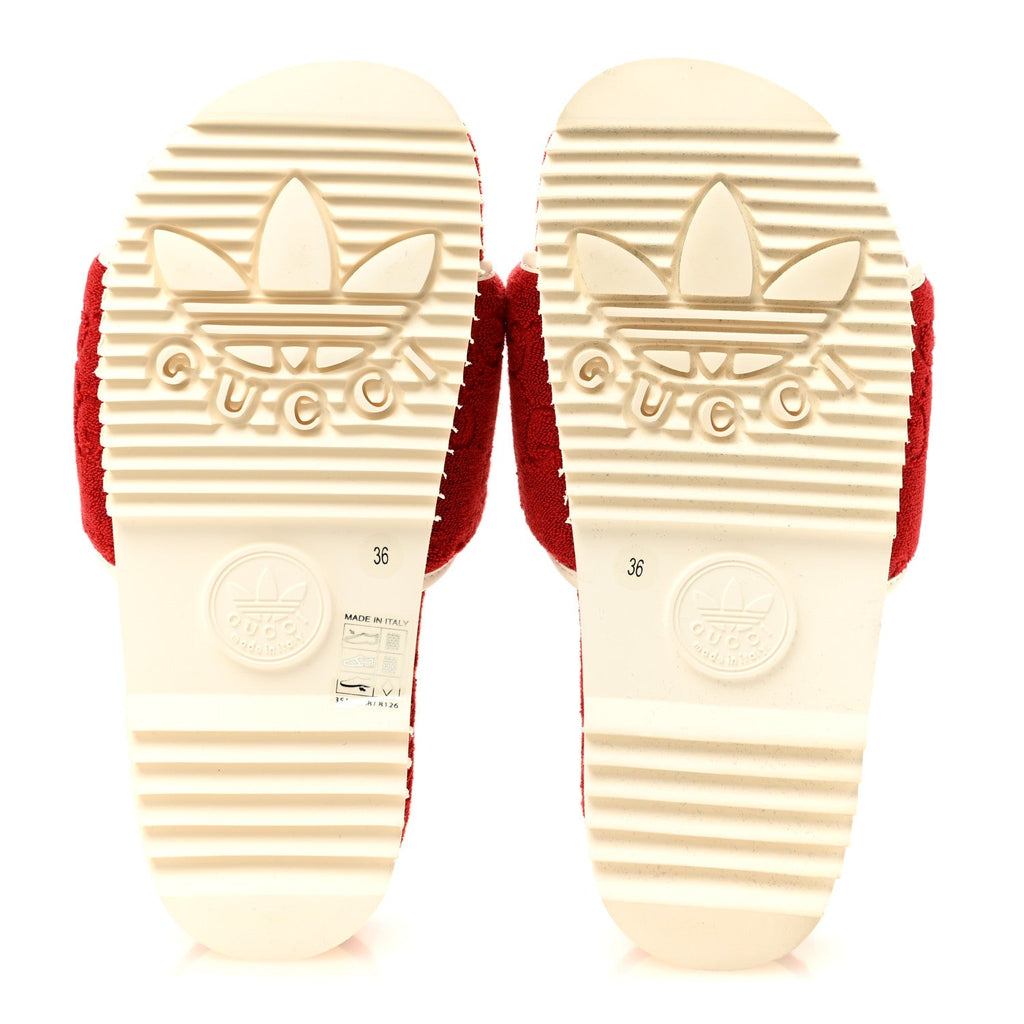 X ADIDAS Terry Cloth GG Monogram Womens Platform Sandals 36 Maple Red Off White