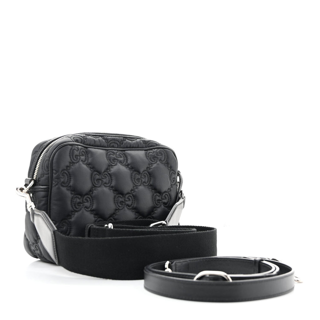 Nylon Calfskin Enamel GG Matelasse Shoulder Bag Black