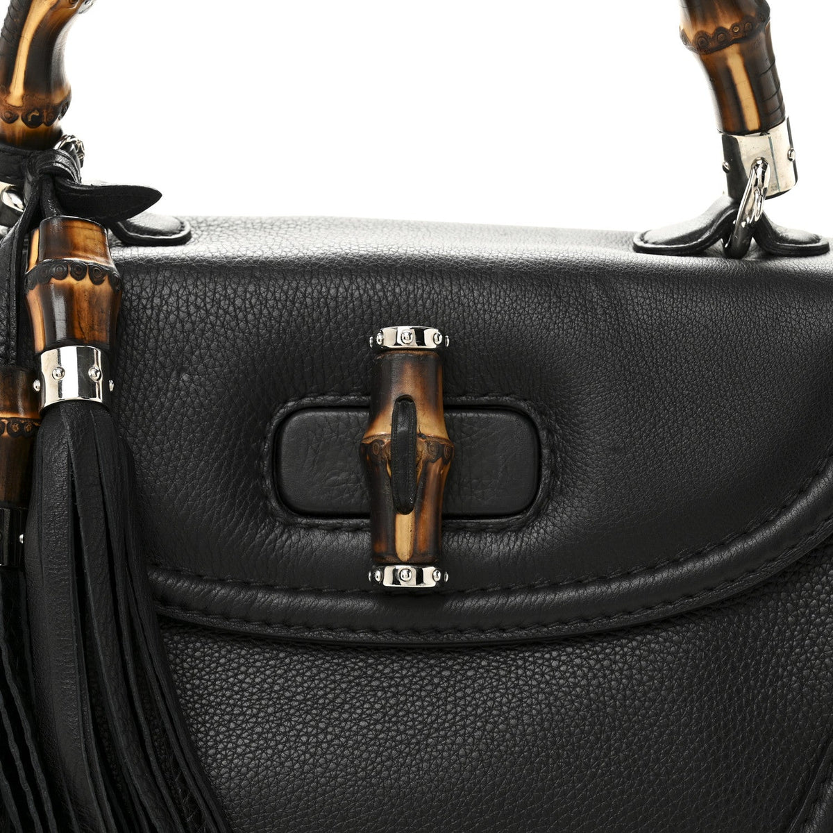 Calfskin Medium New Bamboo Top Handle Bag Black