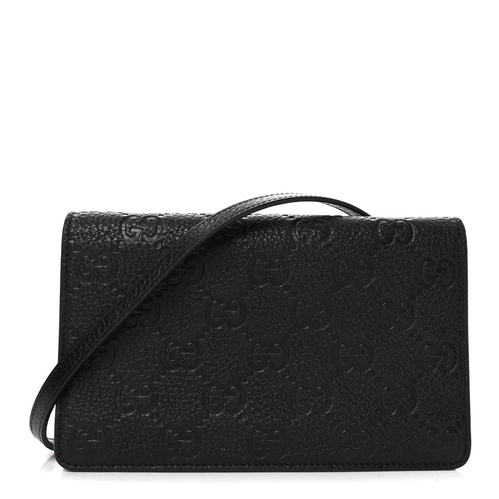 GG Grainy Calfskin Emblem Wallet On Chain Black