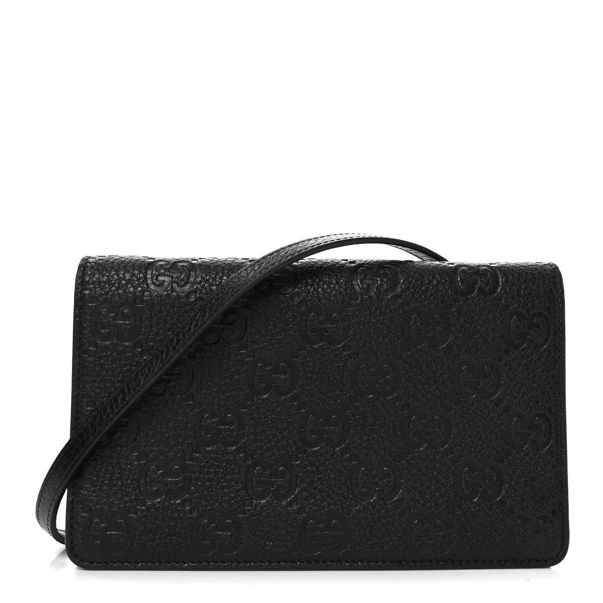 GG Grainy Calfskin Emblem Wallet On Chain Black