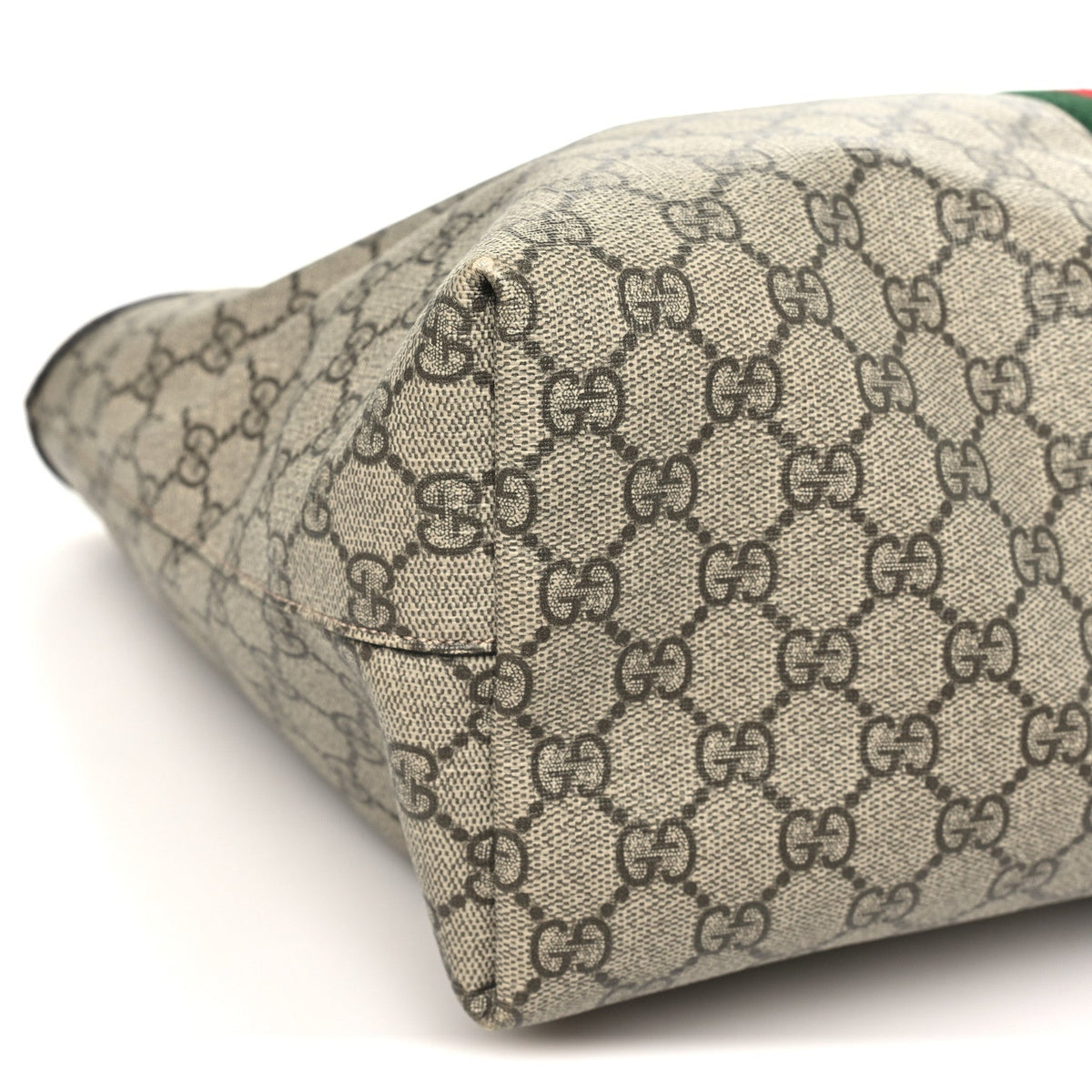 GG Supreme Monogram Textured Calfskin Web Medium Ophidia Shopping Tote Beige Ebony New Acero
