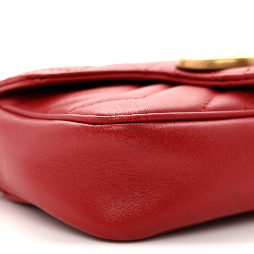 Calfskin Matelasse Super Mini GG Marmont Shoulder Bag Hibiscus Red