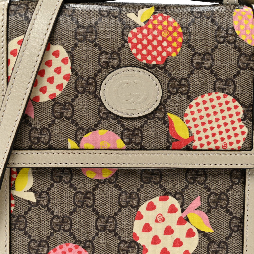 GG Supreme Monogram Les Pommes Retro Interlocking G Les Pommes Messenger Bag Beige Multicolor Mystic White