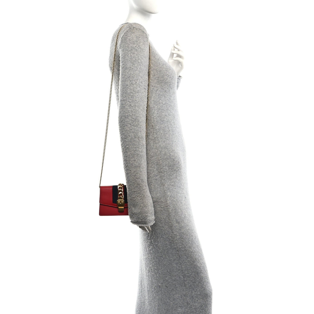 Calfskin Super Mini Sylvie Chain Shoulder Bag Hibiscus Red