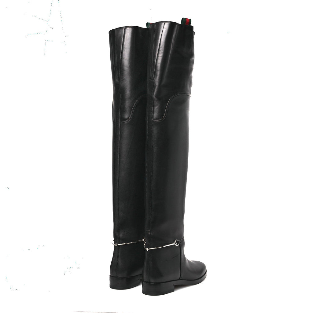 Calfskin Slim Horsebit Over The Knee High Boots 37 Black