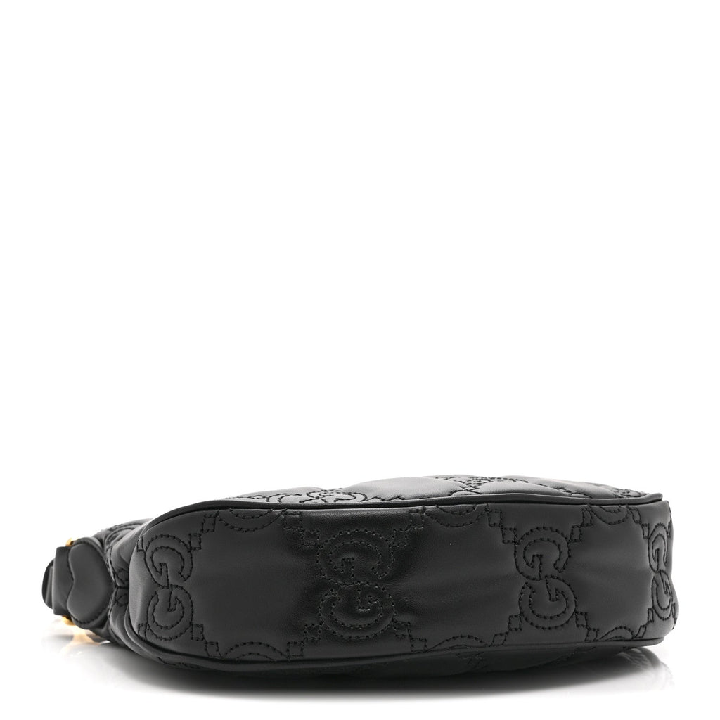 Calfskin GG Matelasse Mini Hobo Shoulder Bag Black