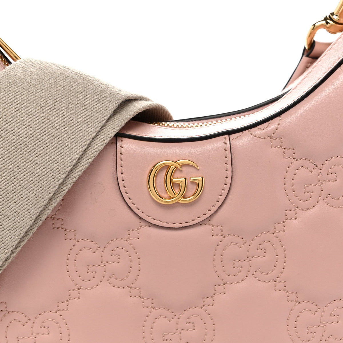 Calfskin GG Matelasse Small Hobo Shoulder Bag Perfect Pink Natural