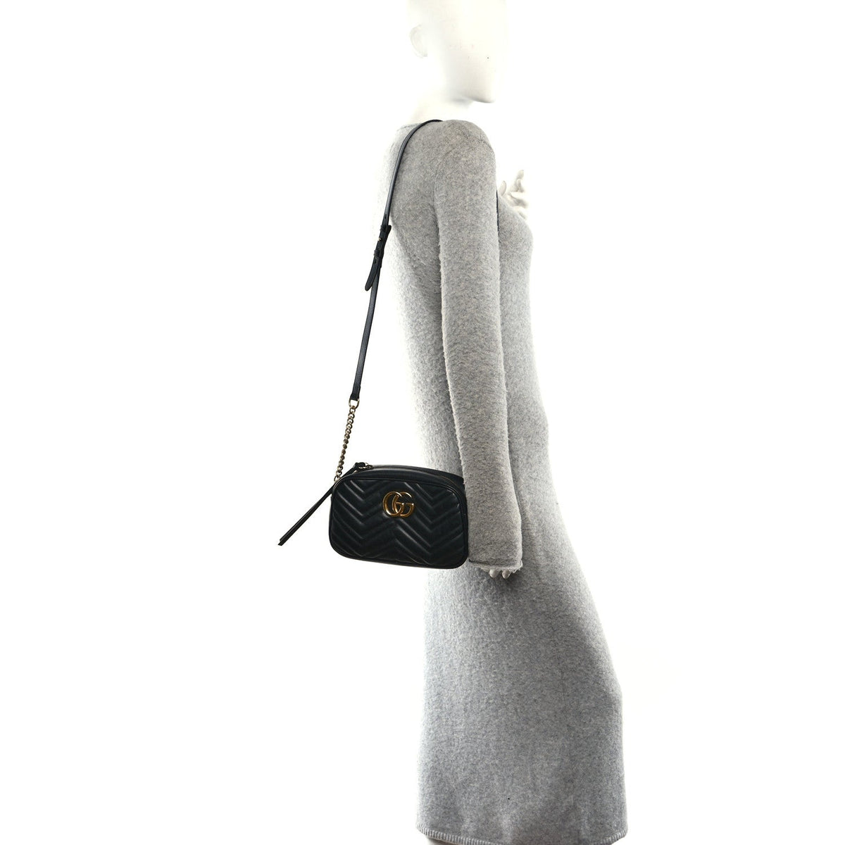 Calfskin Matelasse Small GG Marmont Chain Shoulder Bag Black