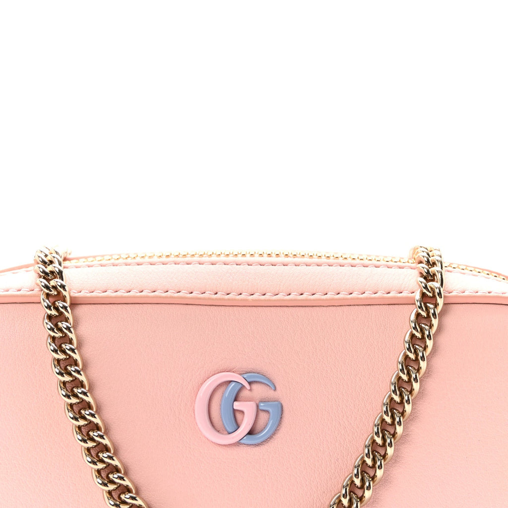 Dollar Calfskin Enamel Super Mini GG Marmont Chain Shoulder Bag Light Pink Blue