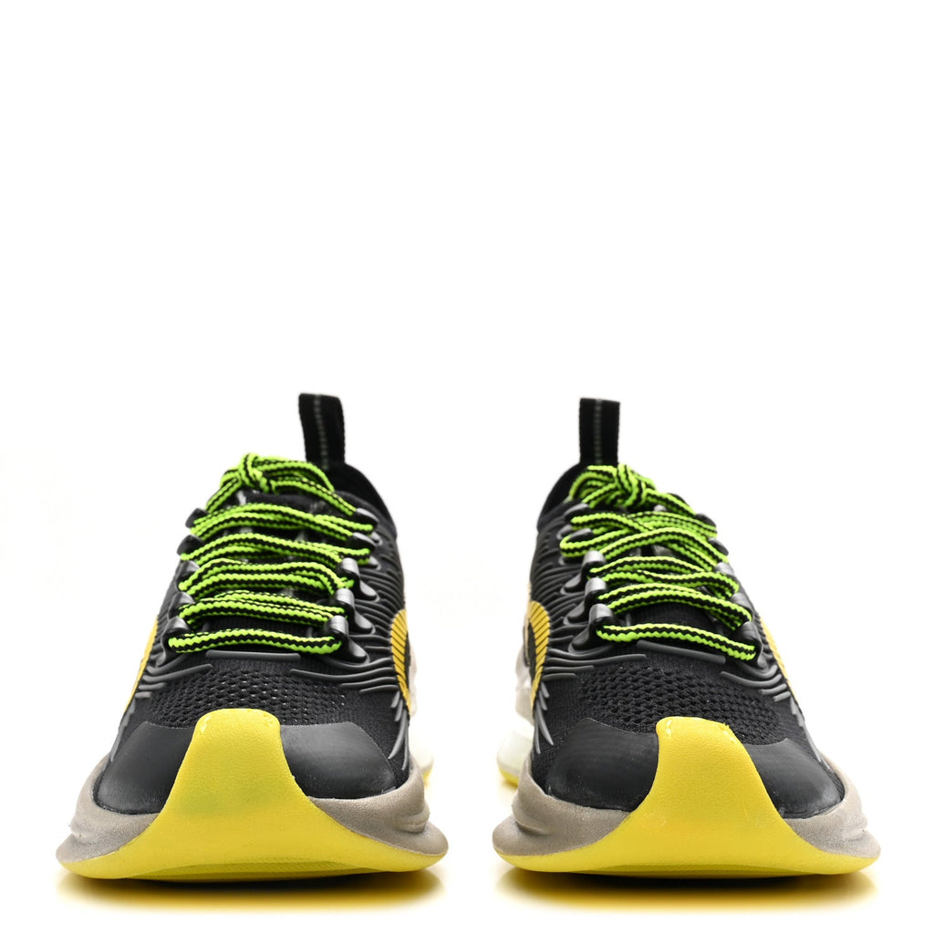 Technical Knit Fabric Waves Womens Gucci Run Sneakers 35.5 Black Silver Giallo Neon Yellow