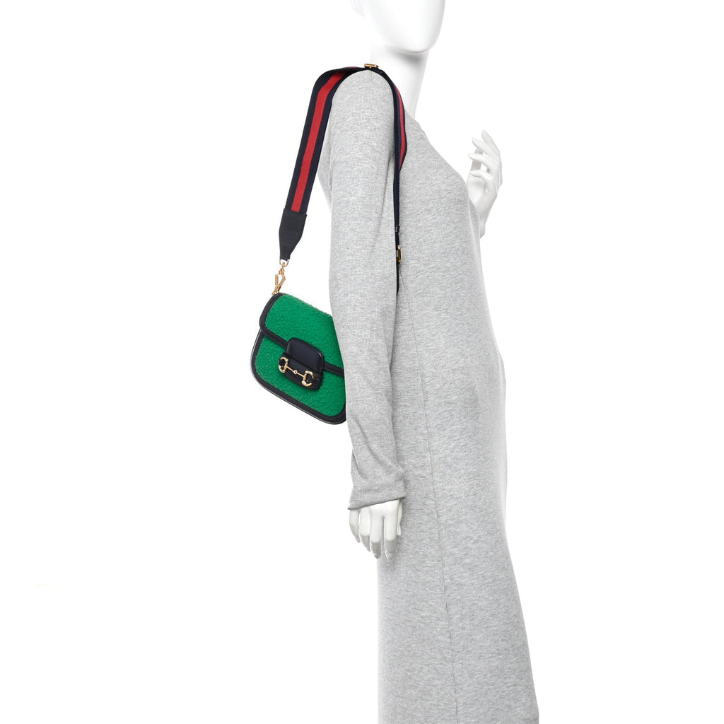 Casy Wool Azalea Calfskin Mini Horsebit 1955 Shoulder Bag Deep Emerald Blue